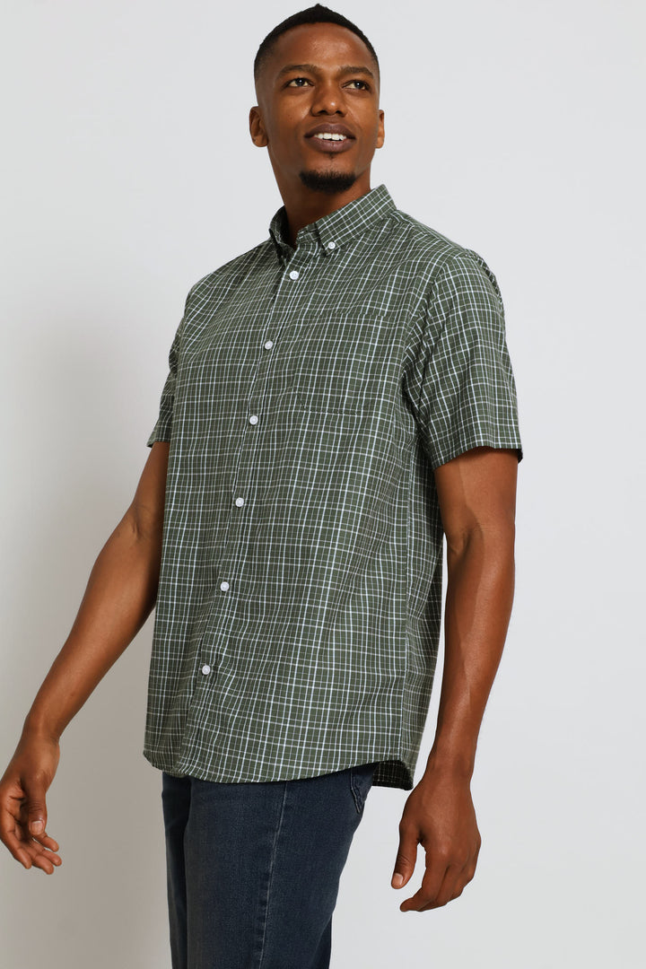 Short Sleeve Check Shirt - Fatigue/White