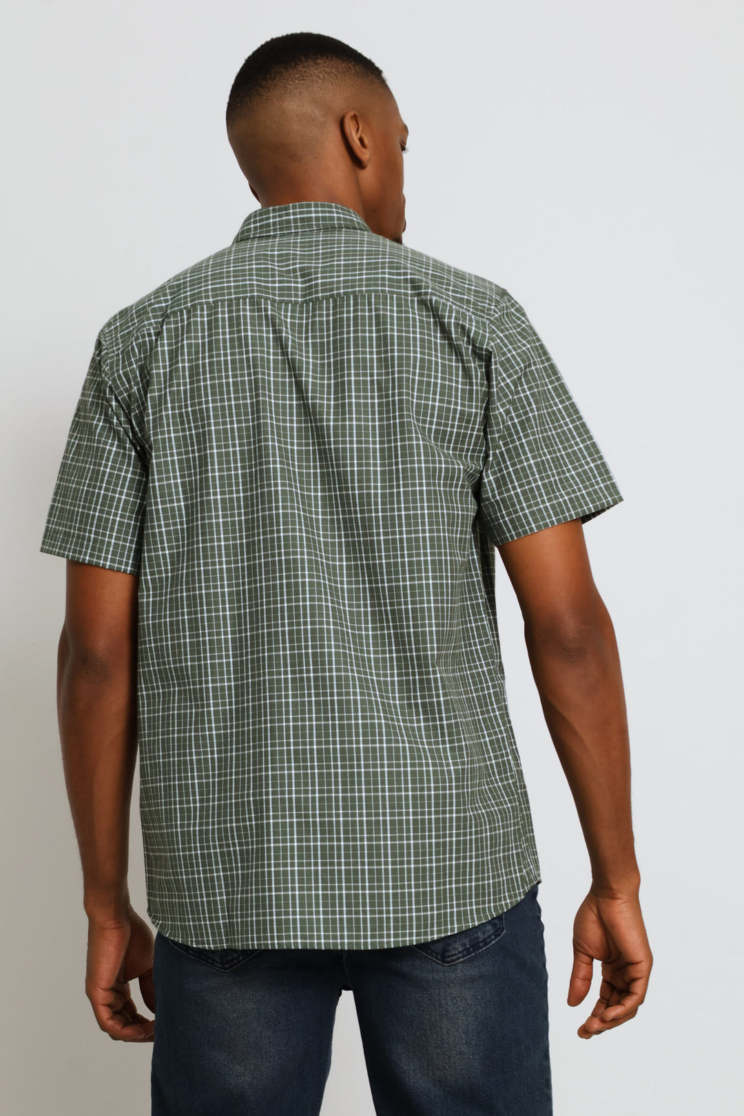 Short Sleeve Check Shirt - Fatigue/White