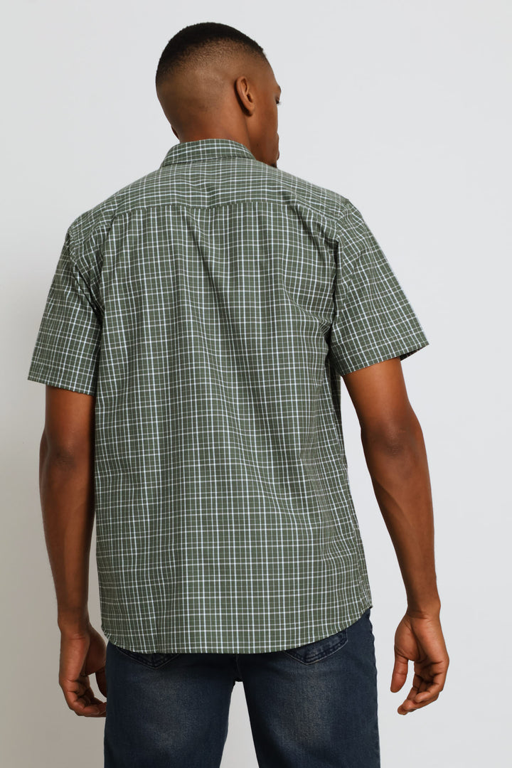 Short Sleeve Check Shirt - Fatigue/White
