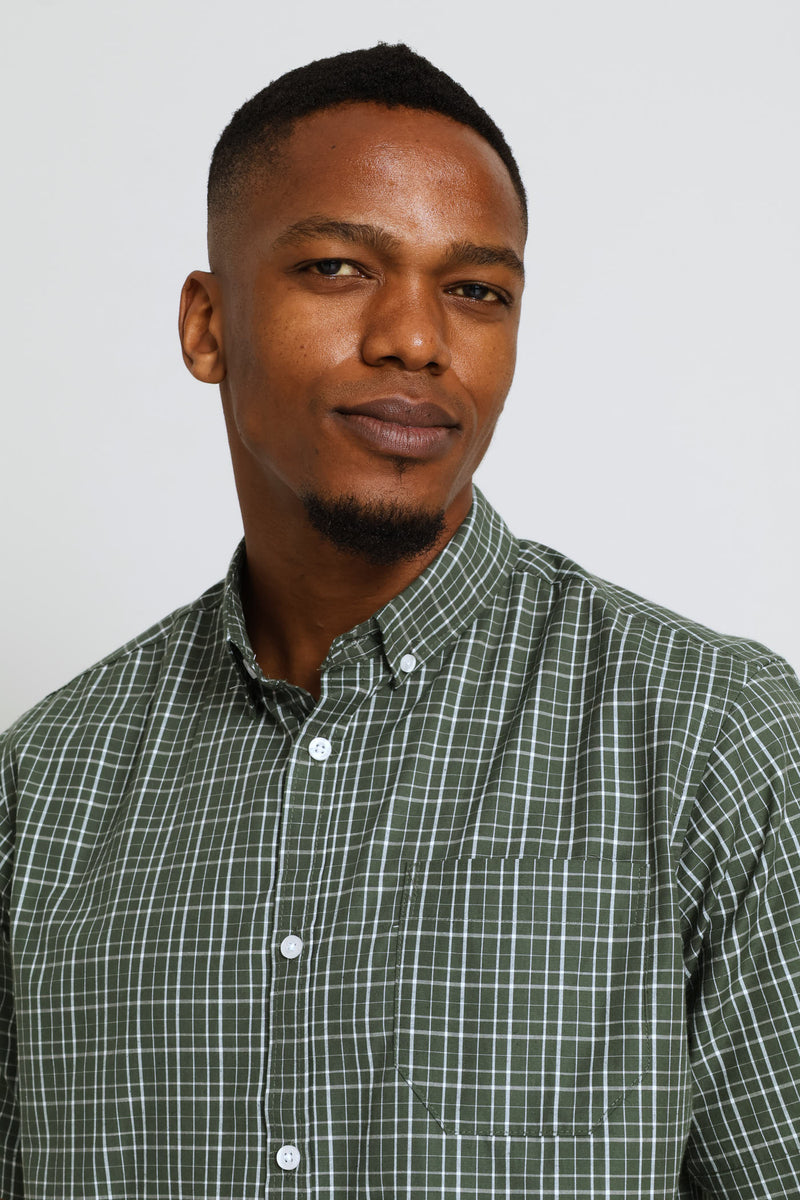 Short Sleeve Check Shirt - Fatigue/White