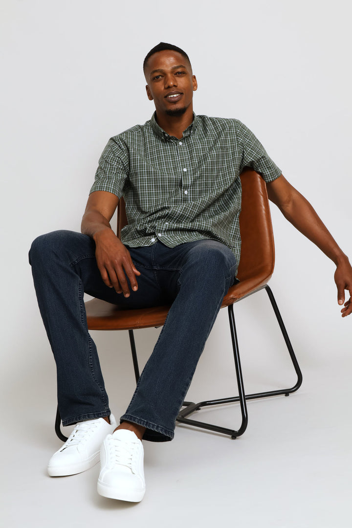 Short Sleeve Check Shirt - Fatigue/White