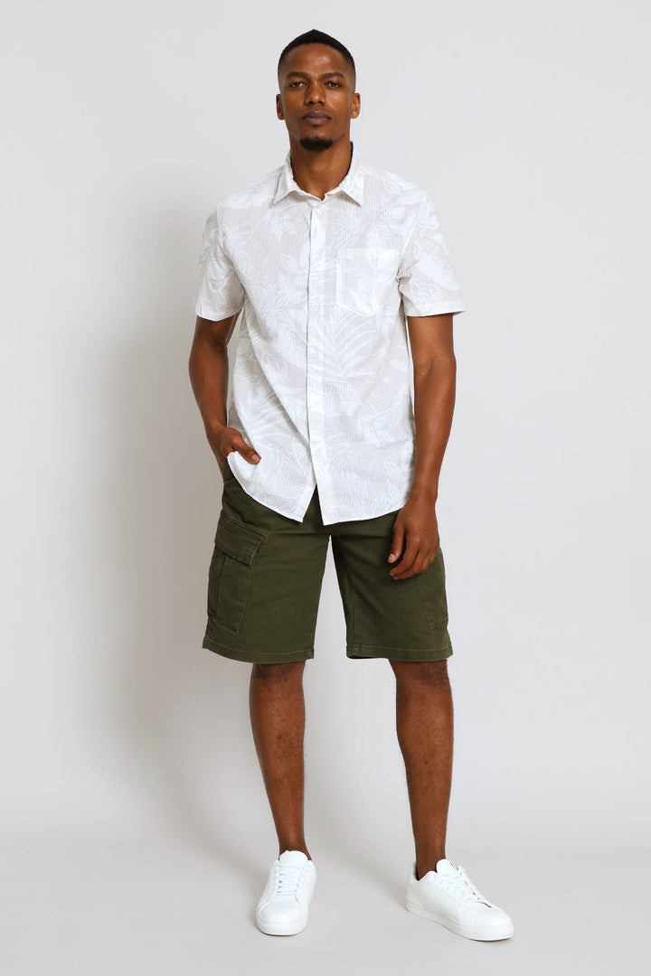 Short Sleeve Leaf Print Shirt - Stone/Ecru