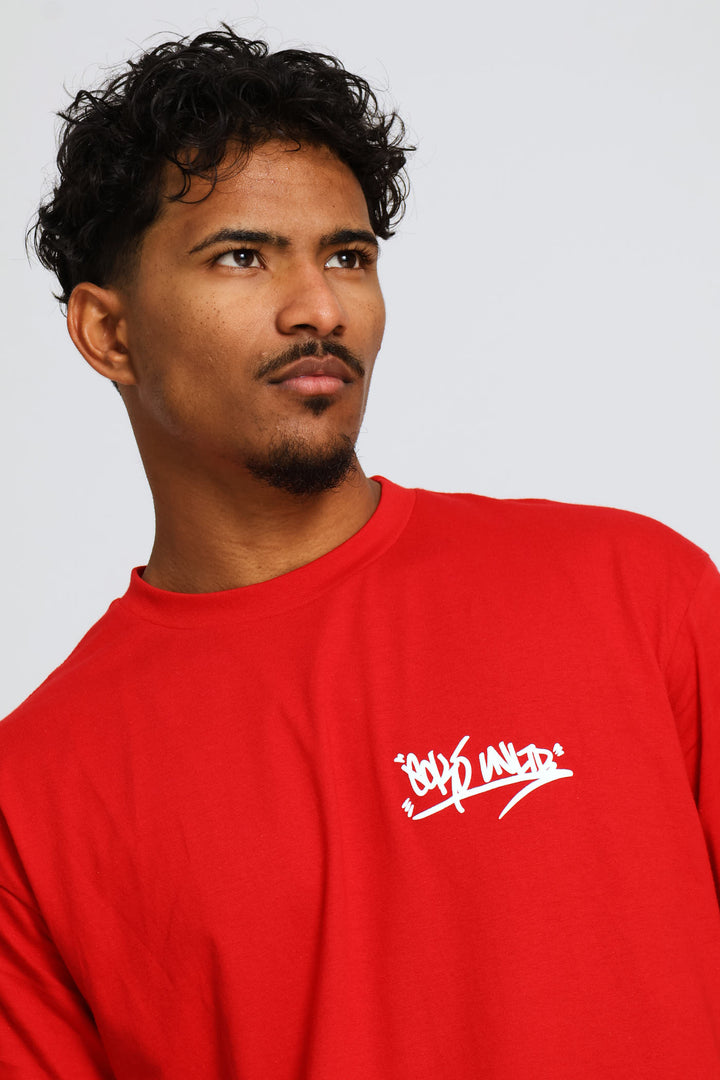 Graffiti Chest Print Tee - Red