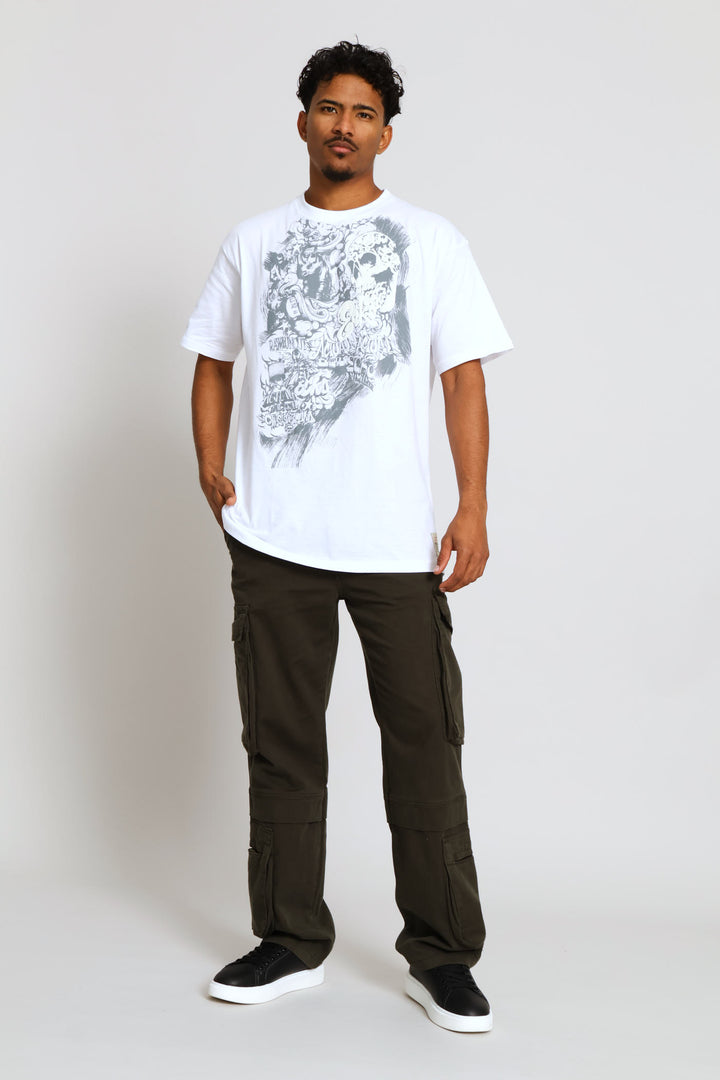Skull Back Print Tee - White