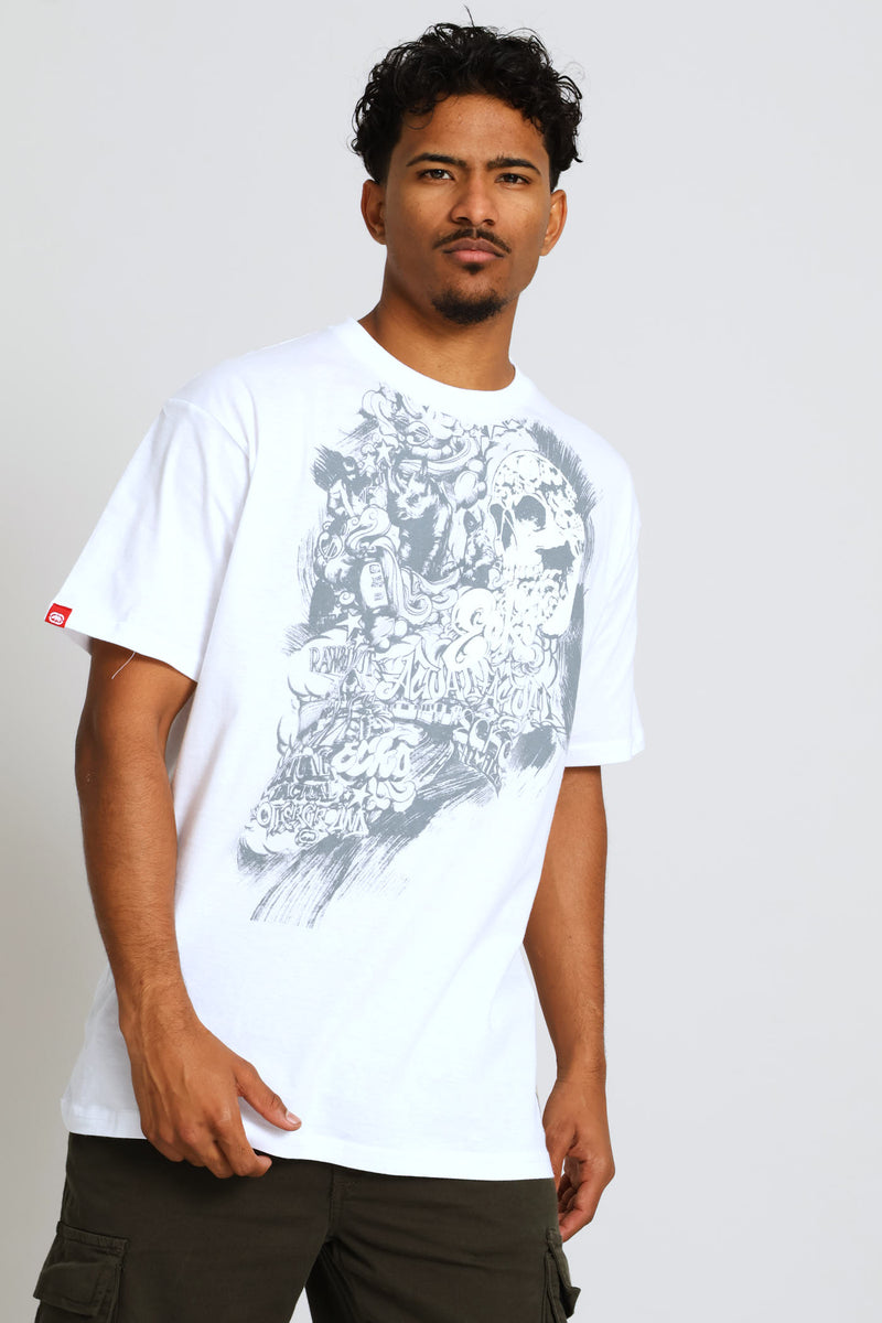 Skull Back Print Tee - White