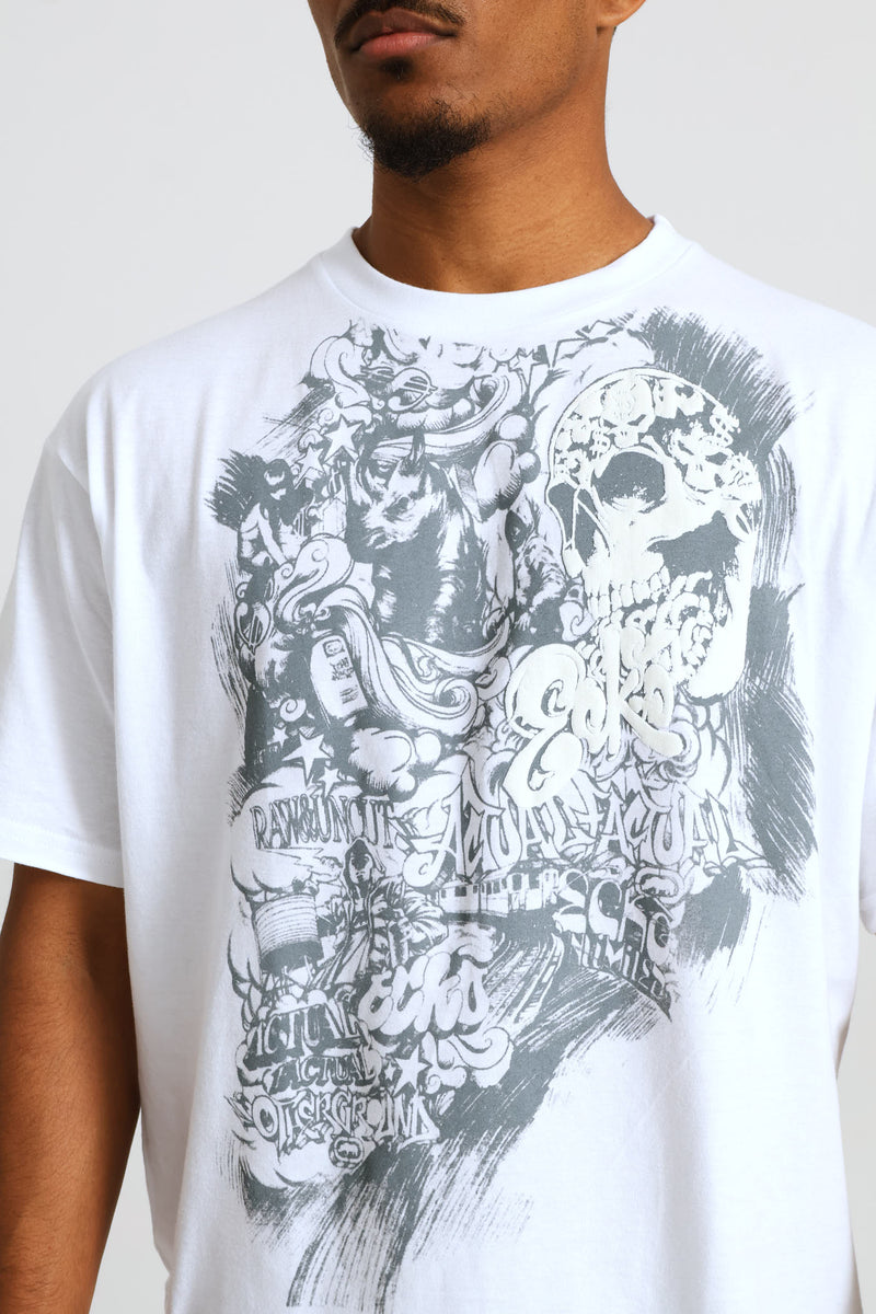 Skull Back Print Tee - White