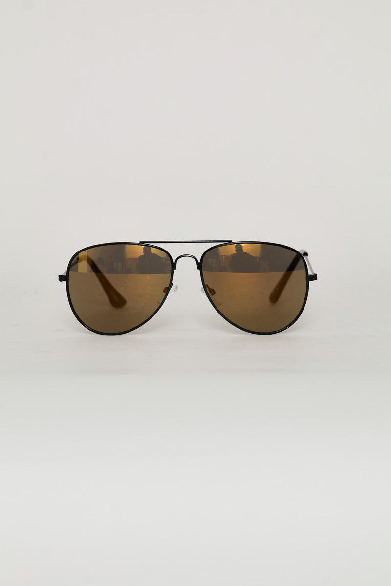 Pre-Boys Black Rim Metal Aviator Sunglasses