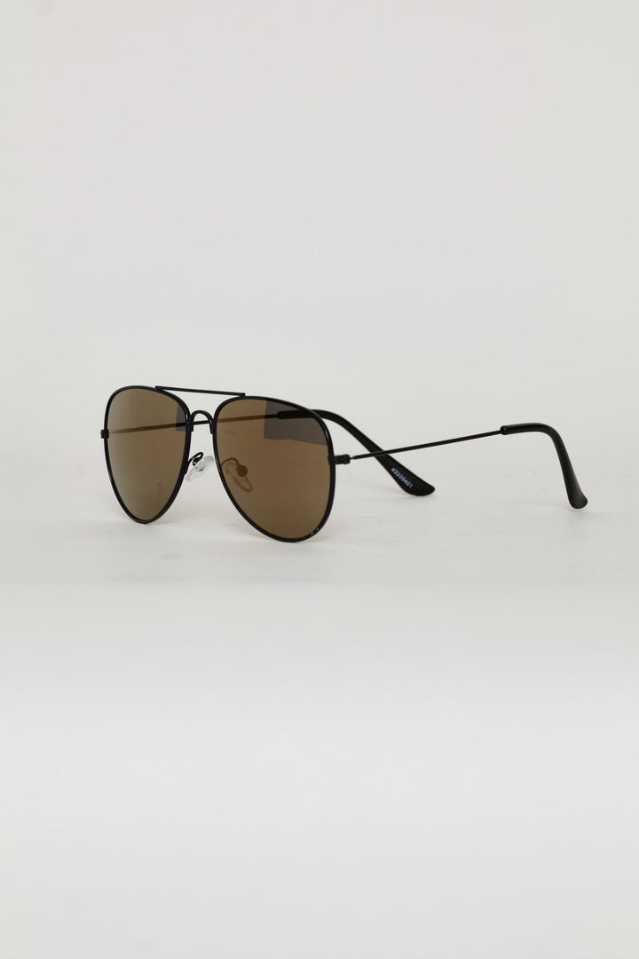 Pre-Boys Black Rim Metal Aviator Sunglasses