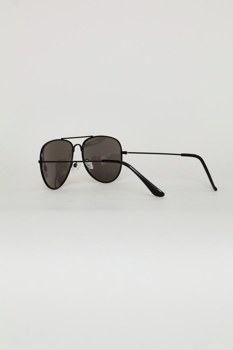 Pre-Boys Black Rim Metal Aviator Sunglasses