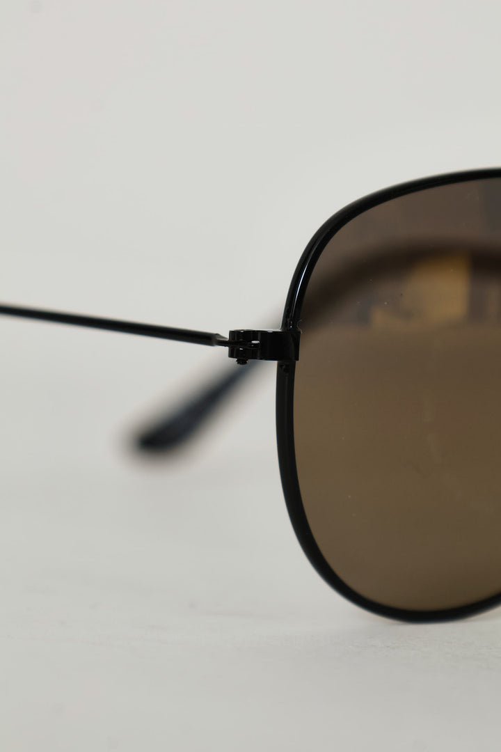 Pre-Boys Black Rim Metal Aviator Sunglasses