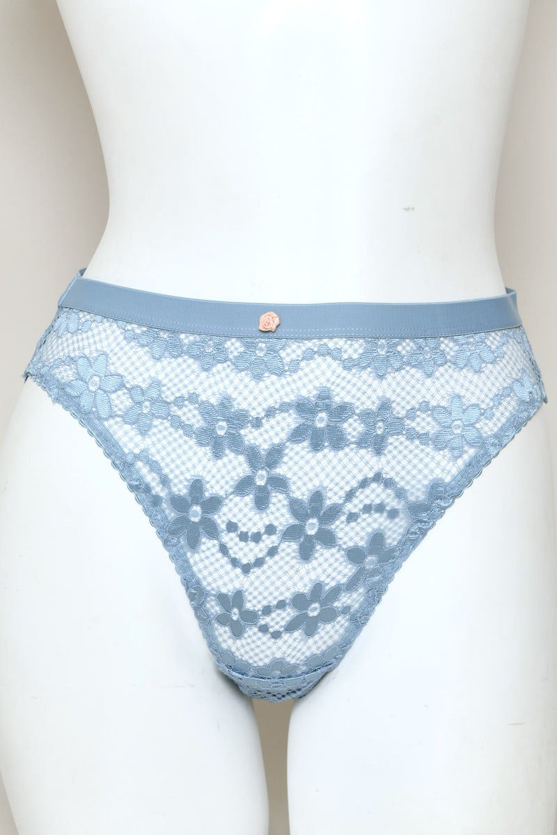 Thick Elastic Full Lace Hi-Cut Panty - Blue