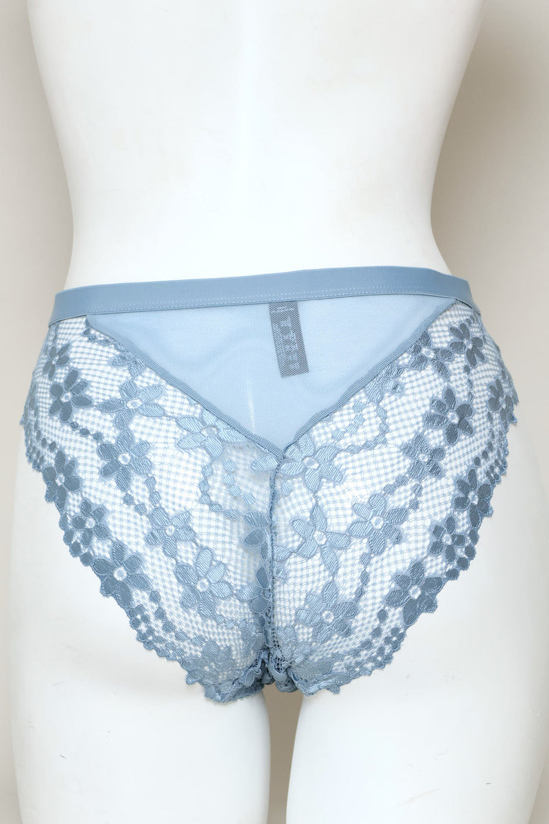 Thick Elastic Full Lace Hi-Cut Panty - Blue