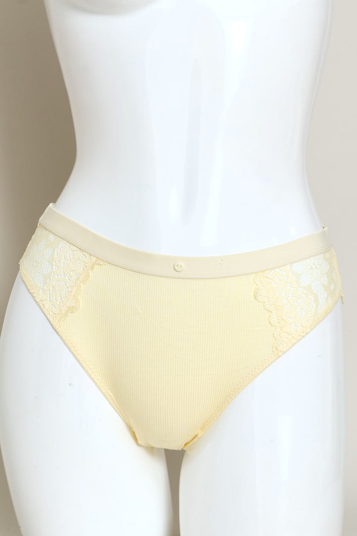 Thick Elastic Ribbed Cotton Bikini Panty - Yellow