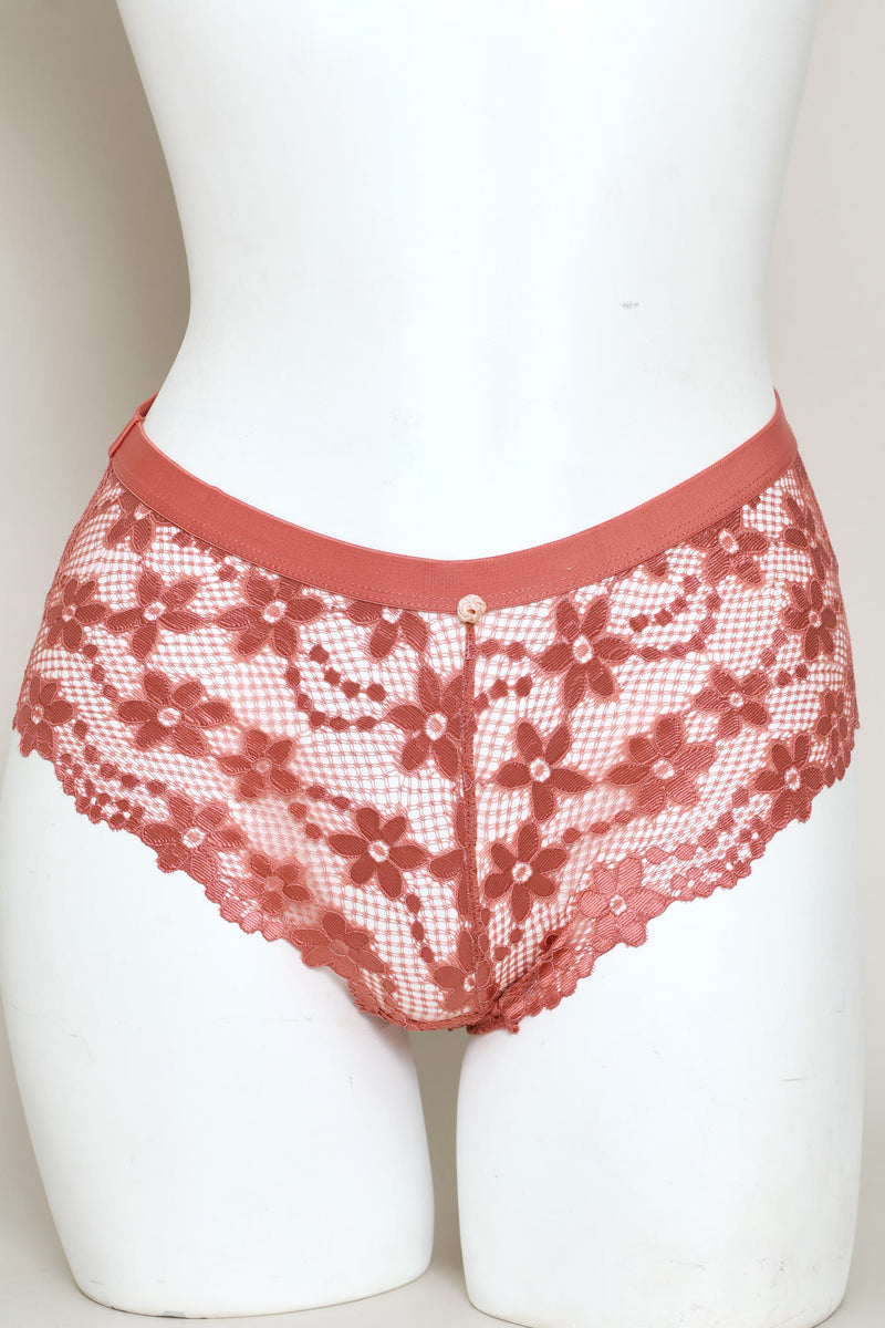 Thick Elastic Full Lace Boyleg Panty - Pink