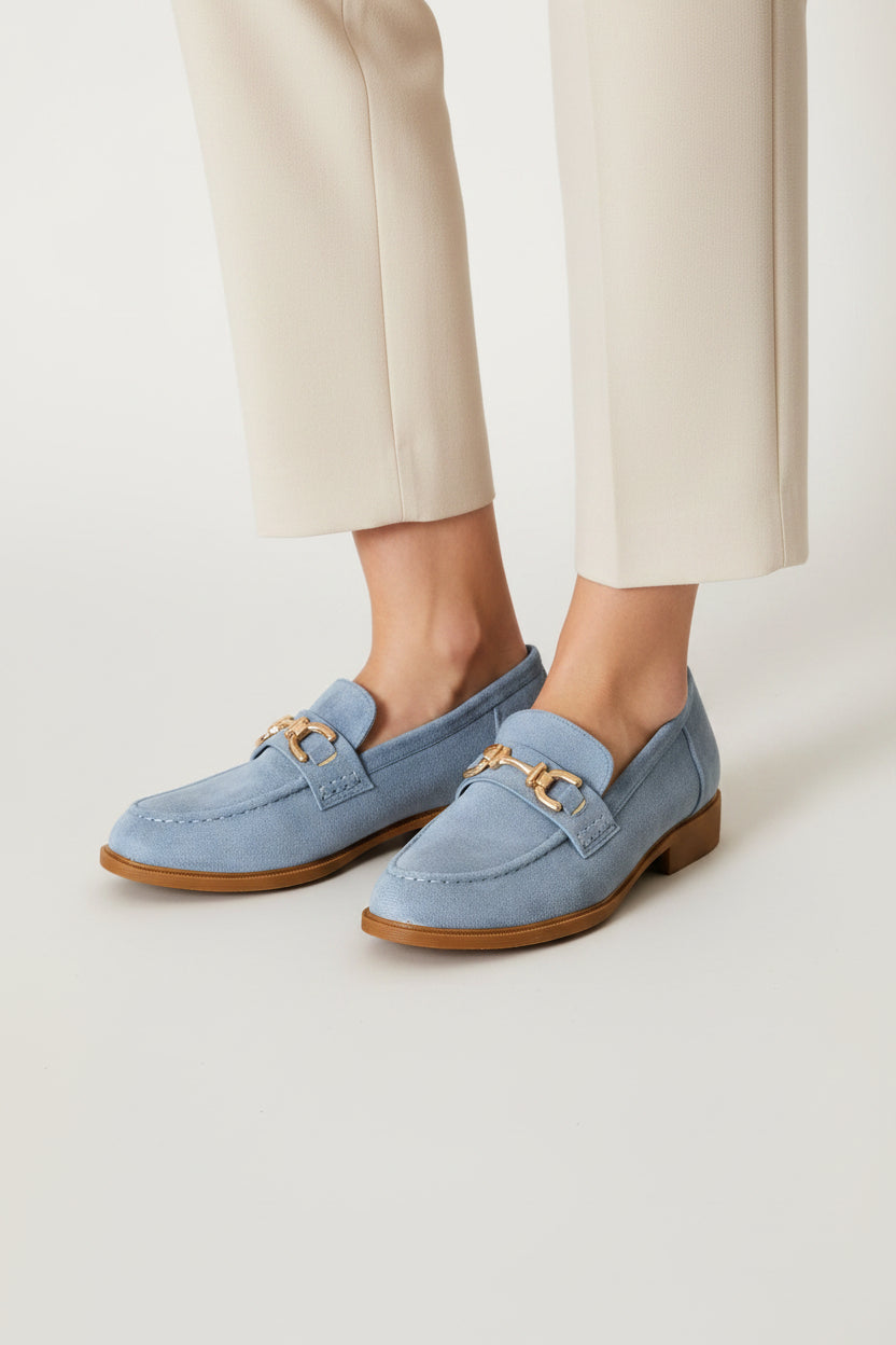 Almond Toe Horsebit Trim Loafer - Blue