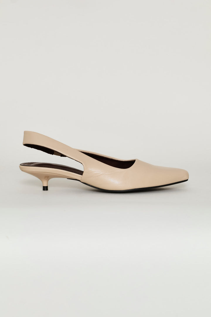 Wide Slingback Kitten Mule Heel - Natural