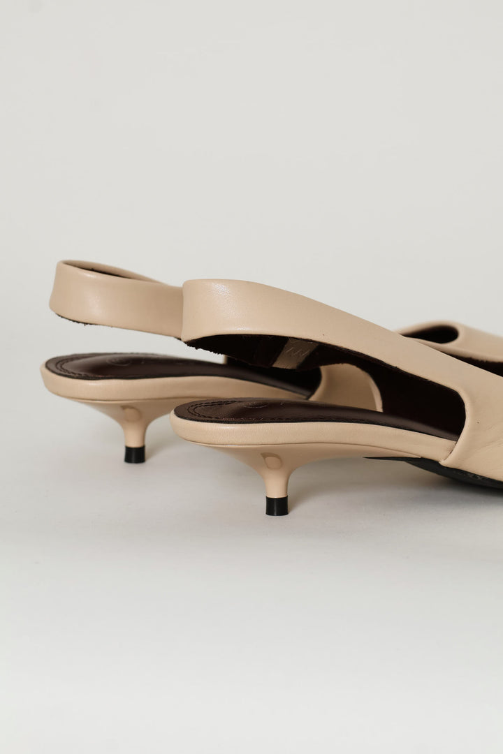 Wide Slingback Kitten Mule Heel - Natural