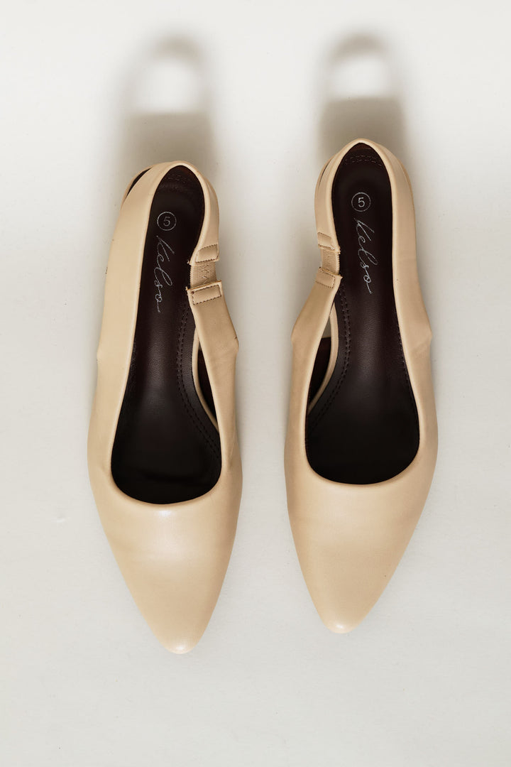 Wide Slingback Kitten Mule Heel - Natural
