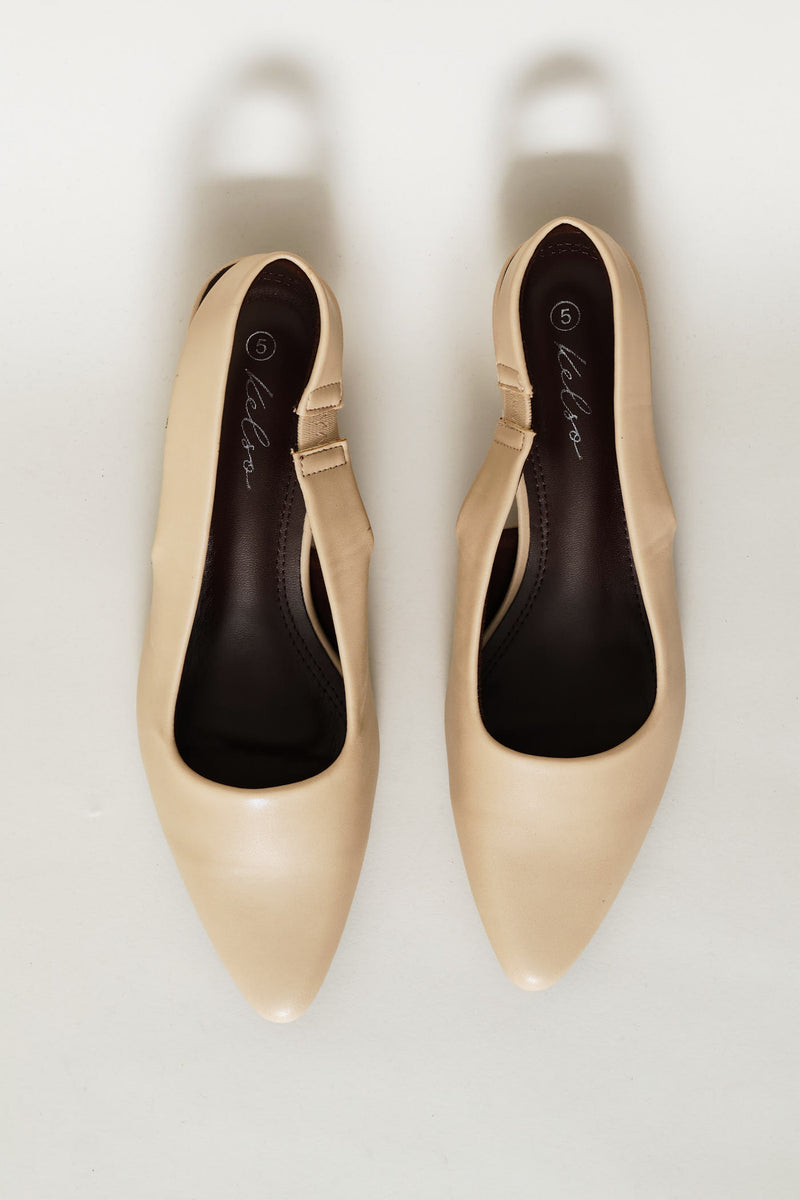 Wide Slingback Kitten Mule Heel - Natural