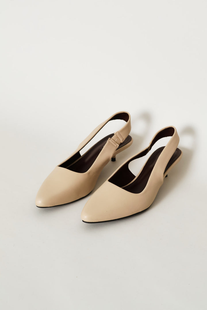 Wide Slingback Kitten Mule Heel - Natural