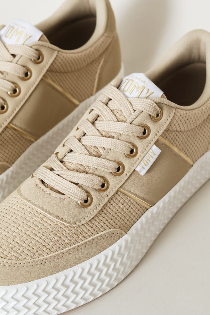 Gold Trim Sneaker - Stone