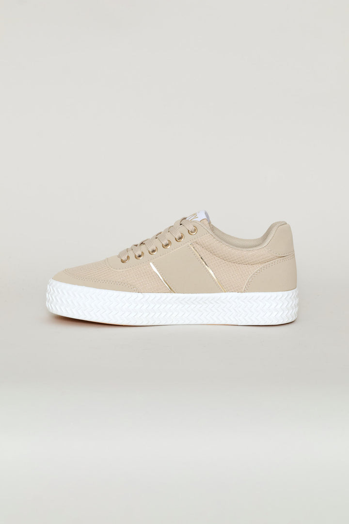 Gold Trim Sneaker - Stone