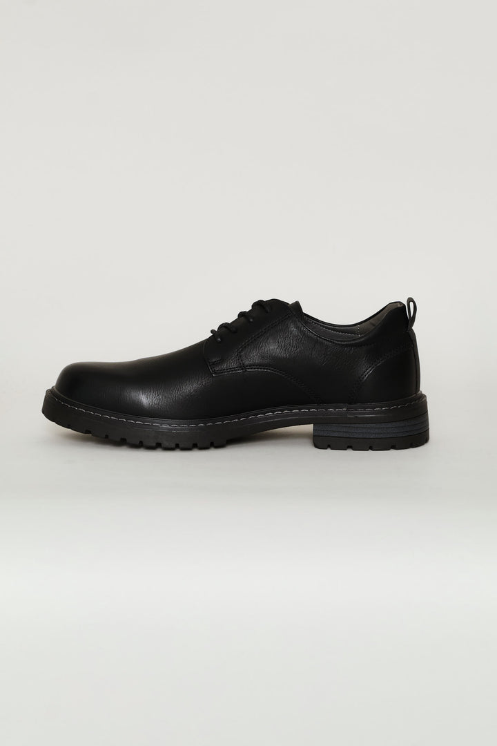 Round Toe Smart Casual Derby Shoe - Black
