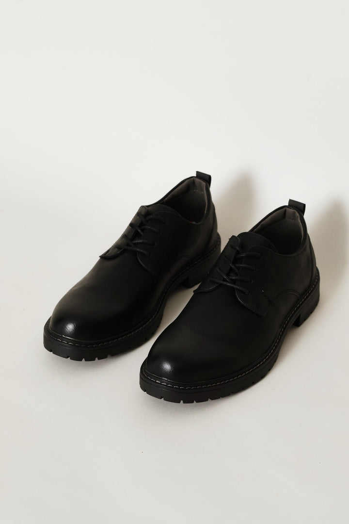Round Toe Smart Casual Derby Shoe - Black