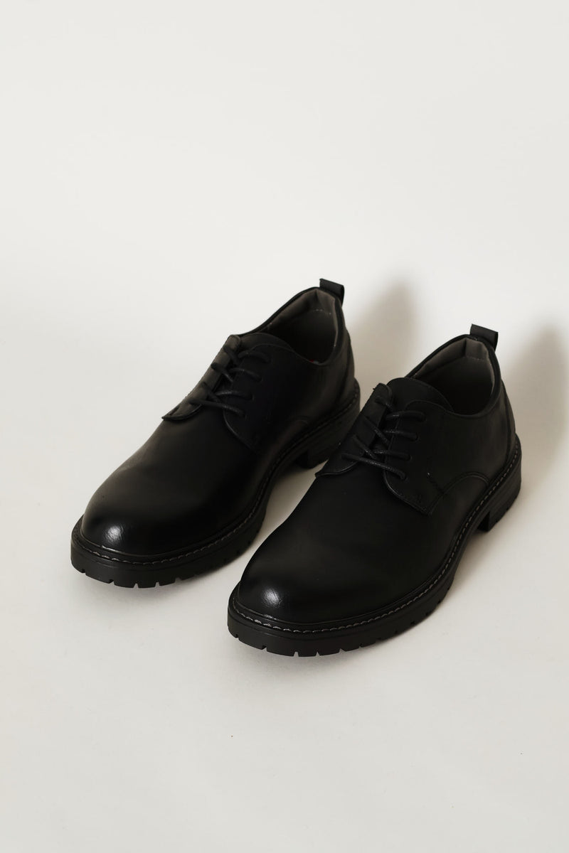 Round Toe Smart Casual Derby Shoe - Black