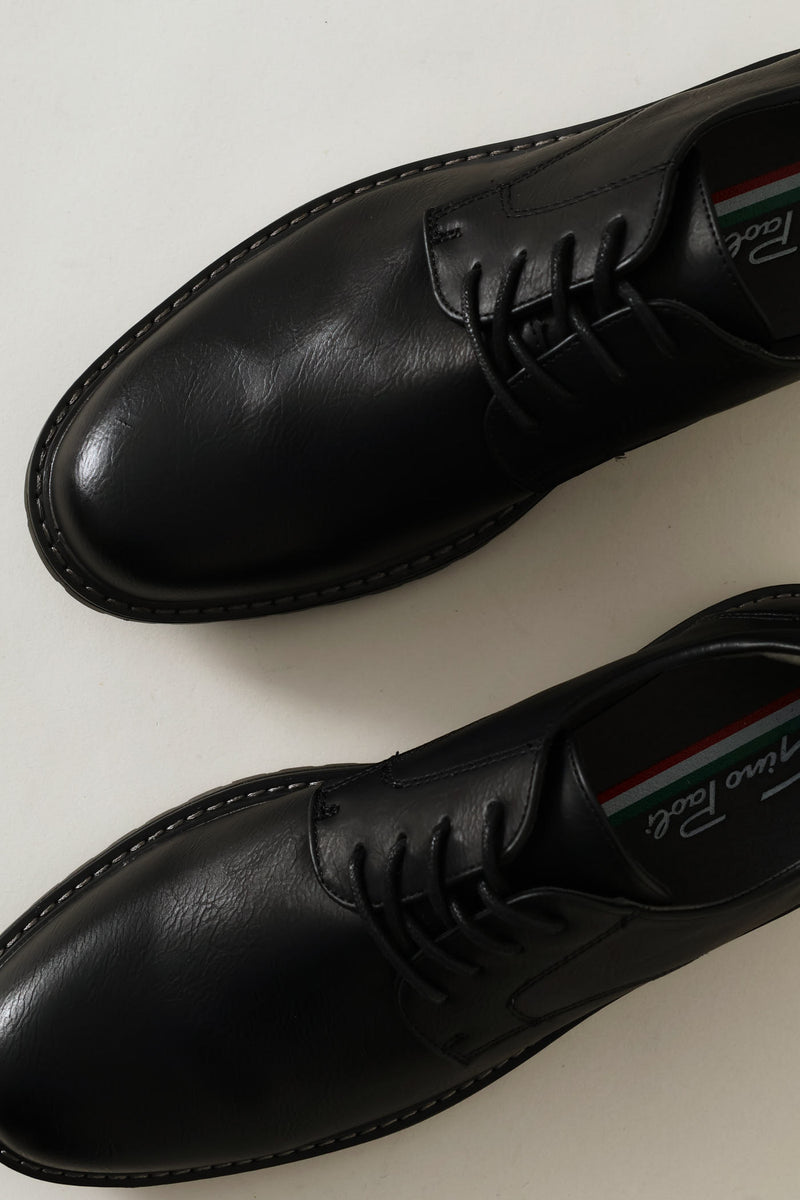 Round Toe Smart Casual Derby Shoe - Black