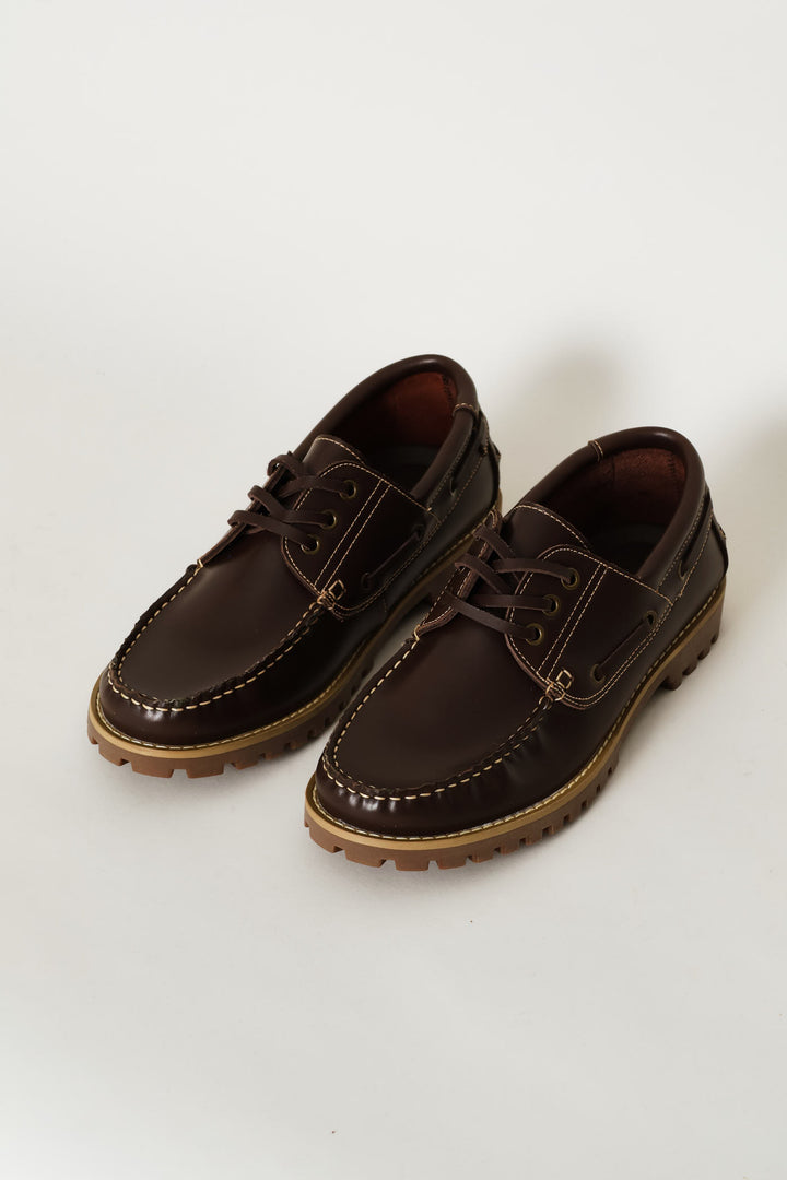 Chunky Sole Lace Up Docksider - Chocolate
