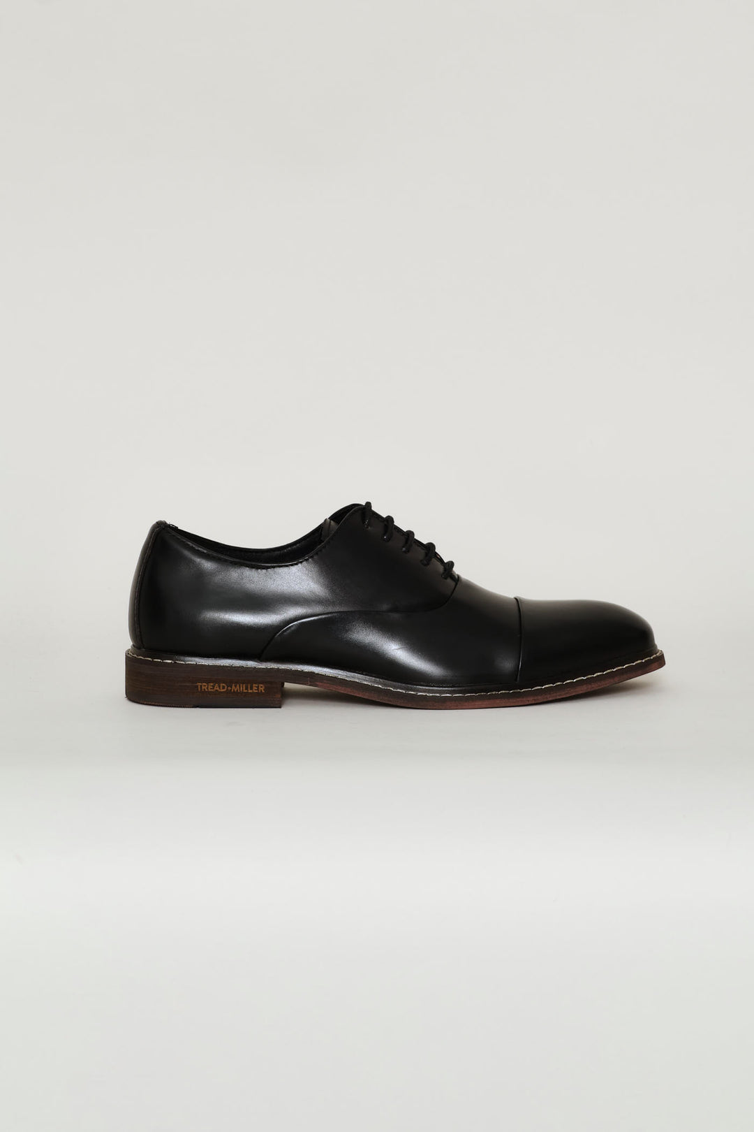 Leather Oxford Formal Shoe With Toe Cap - Black