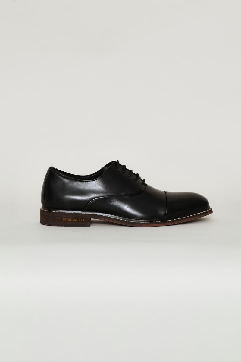 Leather Oxford Formal Shoe With Toe Cap - Black