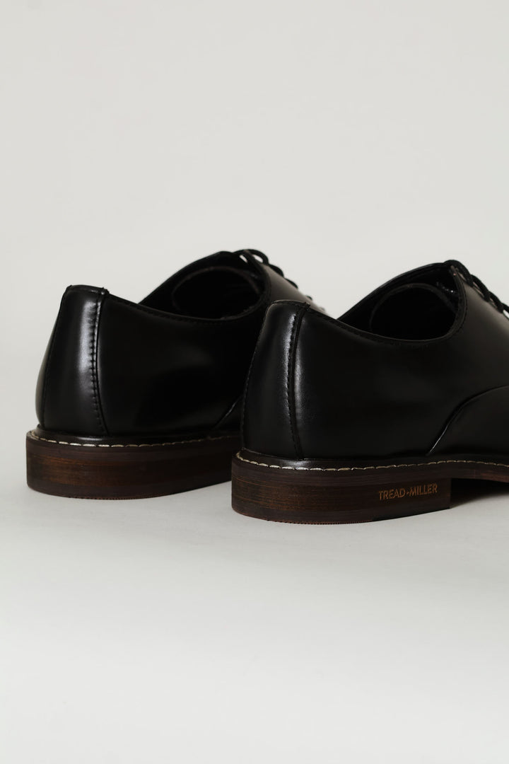 Leather Oxford Formal Shoe With Toe Cap - Black