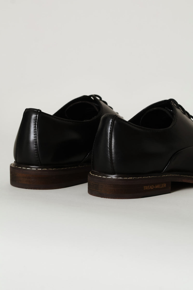 Leather Oxford Formal Shoe With Toe Cap - Black