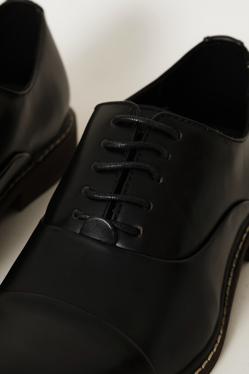 Leather Oxford Formal Shoe With Toe Cap - Black