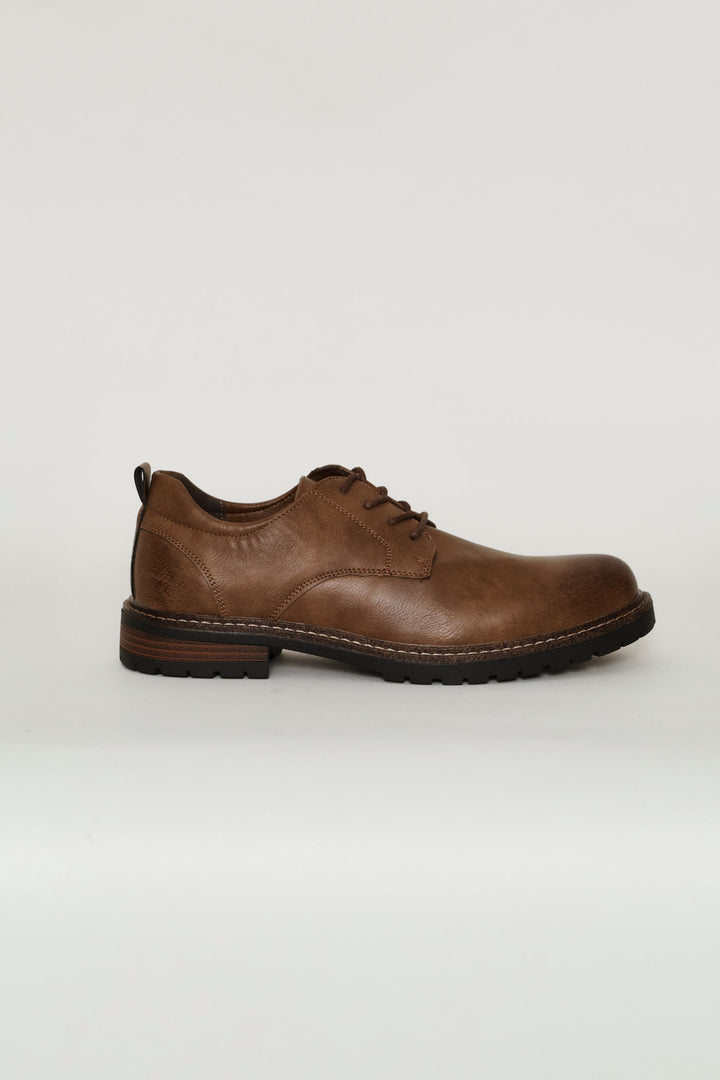 Round Toe Smart Casual Derby Shoe - Brown