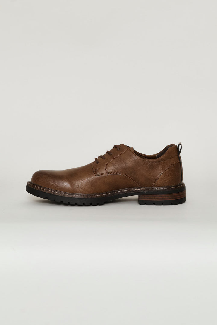 Round Toe Smart Casual Derby Shoe - Brown