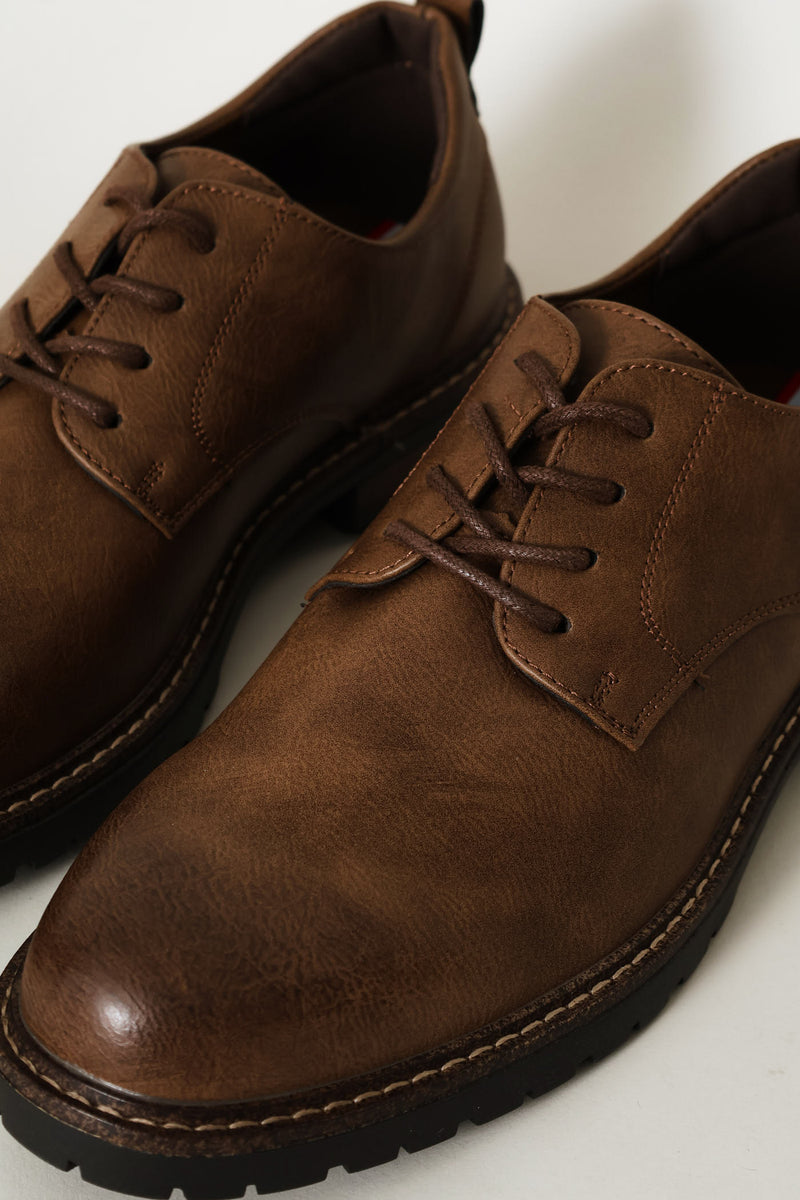 Round Toe Smart Casual Derby Shoe - Brown