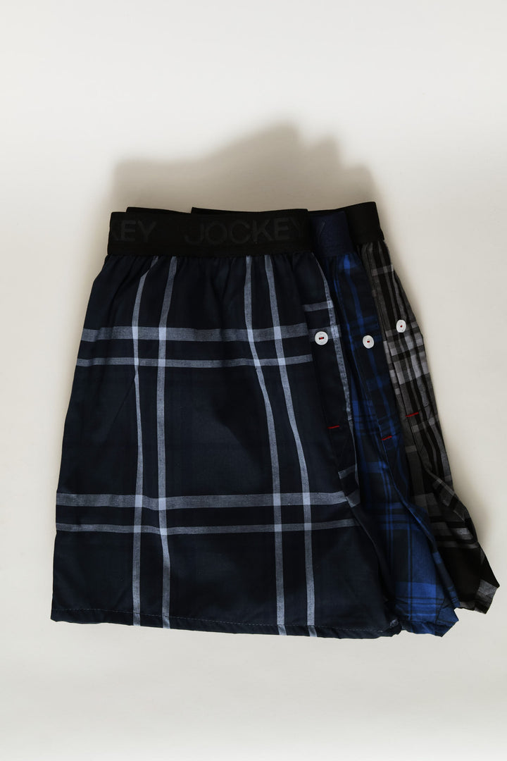 3 Pack Woven Boxers - Blue/Grey