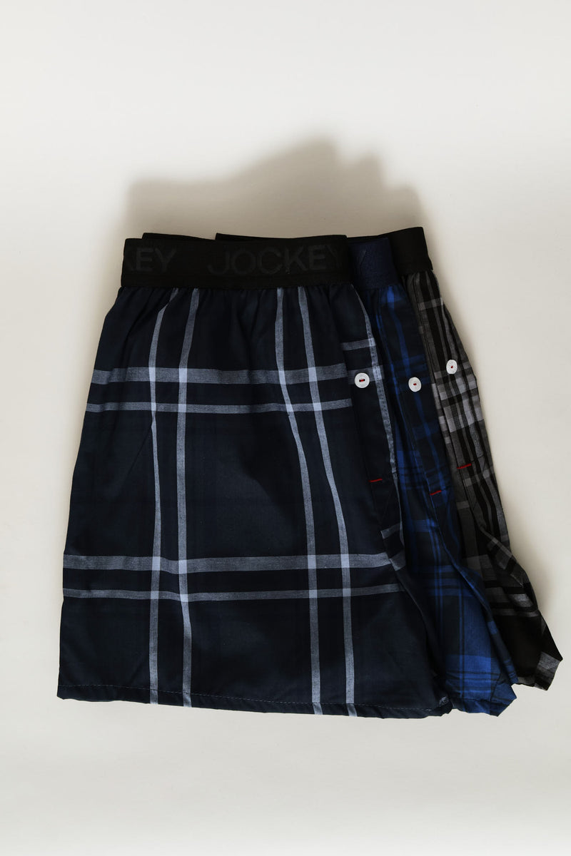 3 Pack Woven Boxers - Blue/Grey