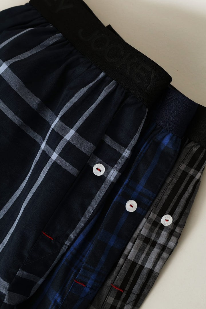 3 Pack Woven Boxers - Blue/Grey