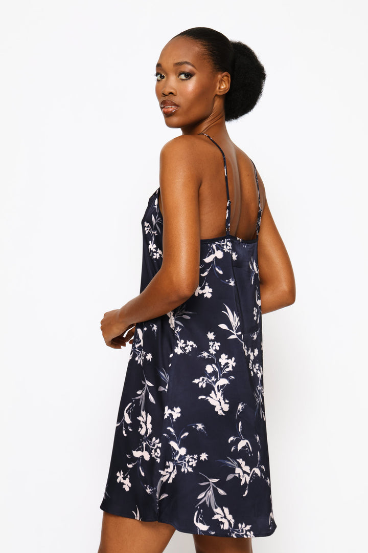 2 Pack Satin Floral Chemise - Navy