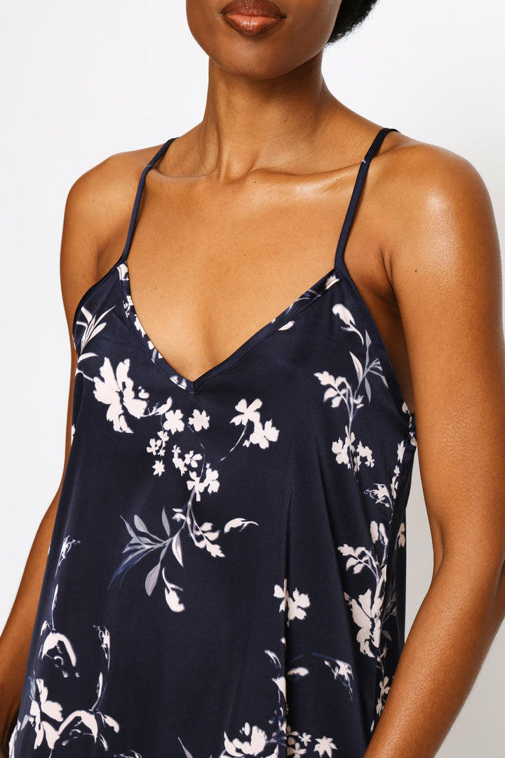 2 Pack Satin Floral Chemise - Navy