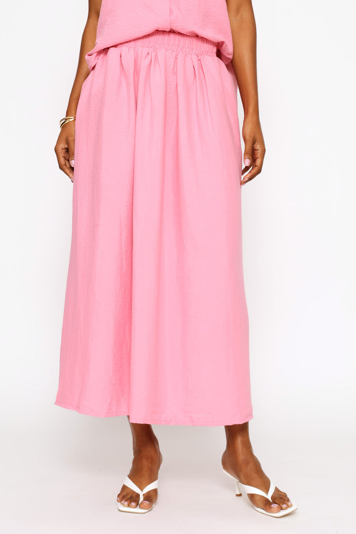 Pull On Easy Wearing Flare Midi Skirt - Mid Pink