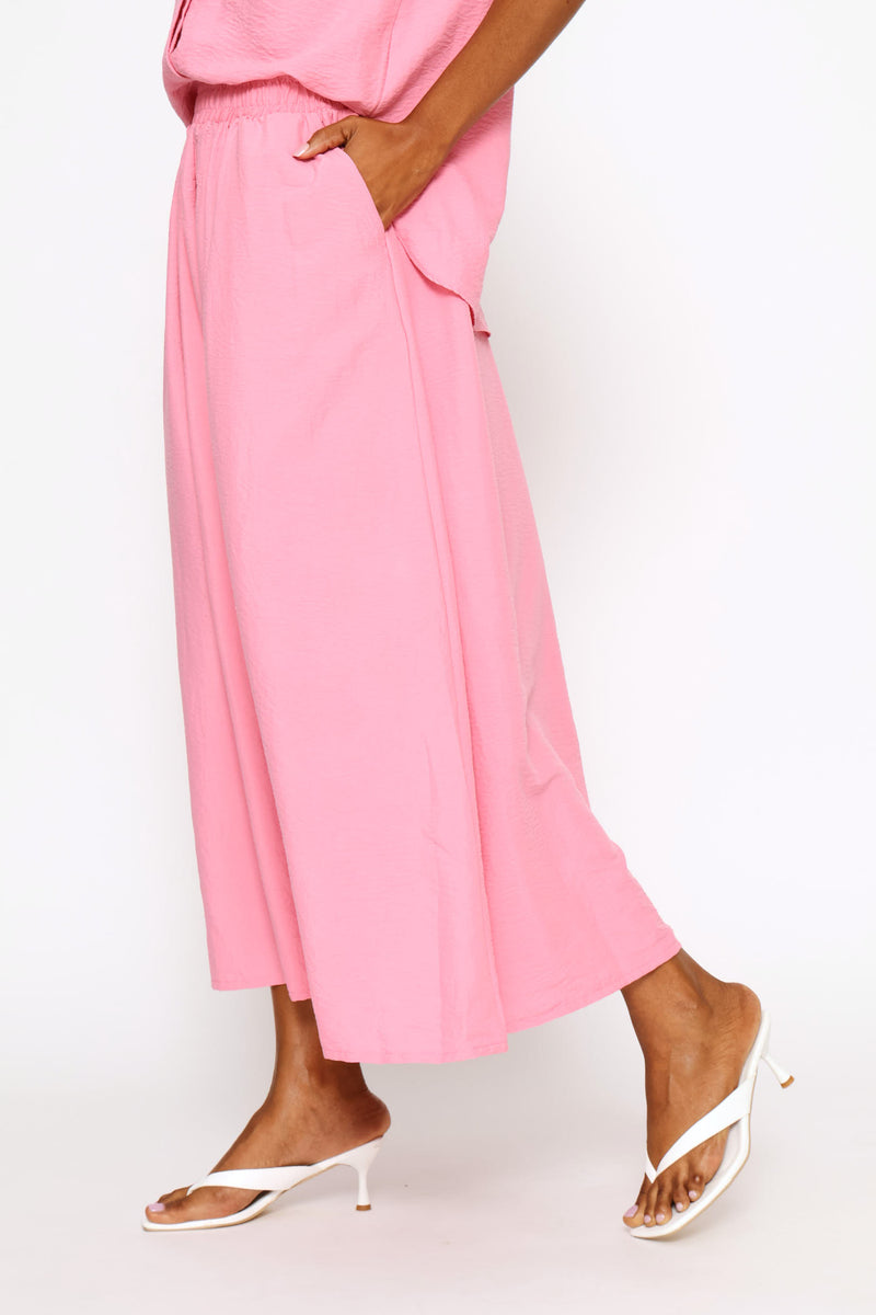 Pull On Easy Wearing Flare Midi Skirt - Mid Pink