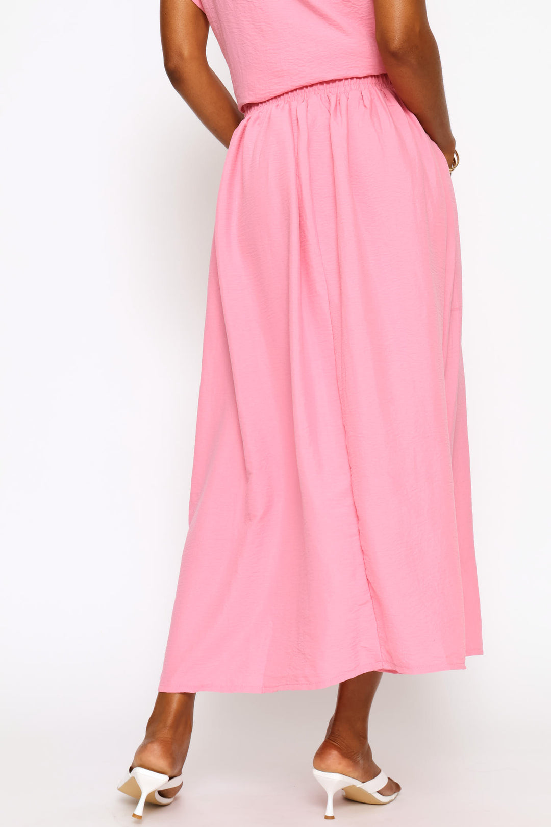 Pull On Easy Wearing Flare Midi Skirt - Mid Pink