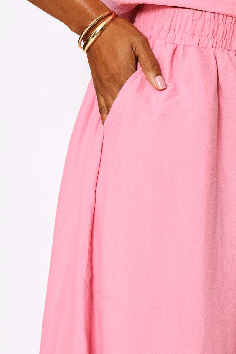 Pull On Easy Wearing Flare Midi Skirt - Mid Pink