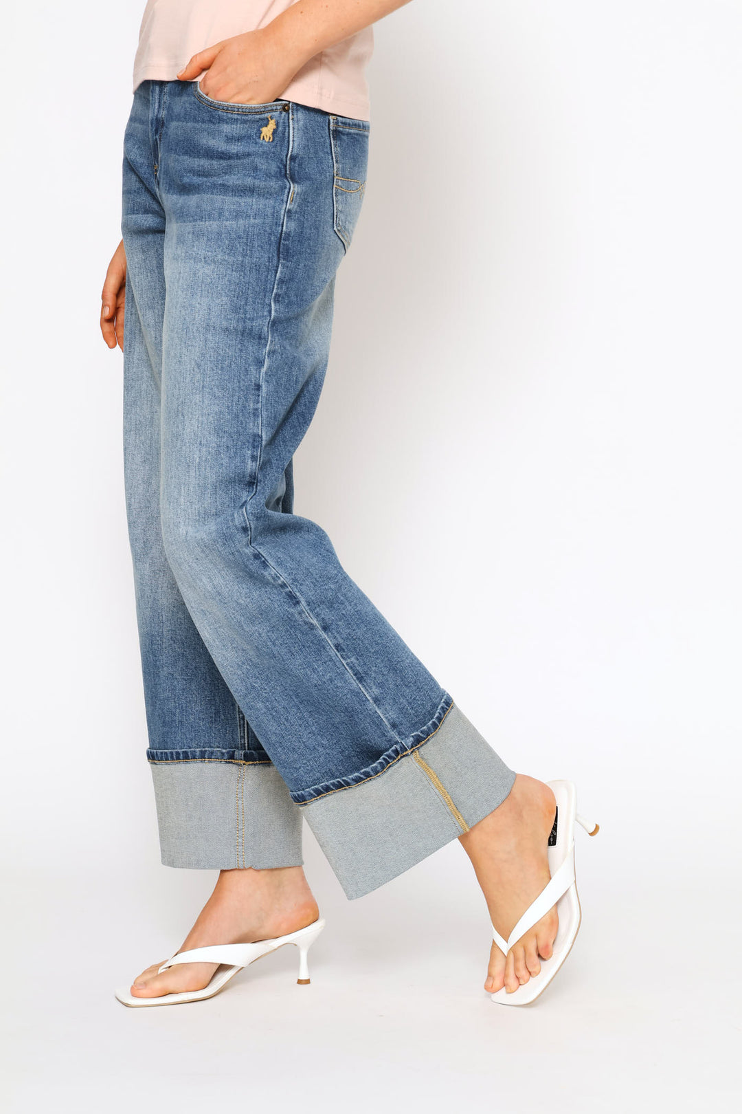 Ziyanda Turn Up Wide Leg Denim Jean - Medium Wash