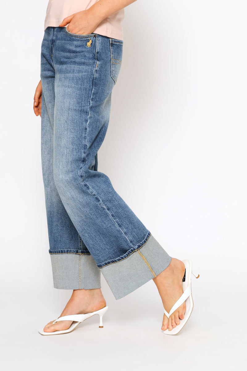 Ziyanda Turn Up Wide Leg Denim Jean - Medium Wash